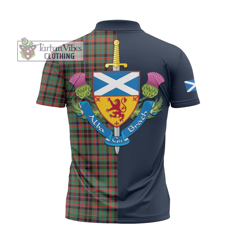 Tartan Vibes Clothing Cumming Hunting Ancient Tartan Zipper Polo Shirt with Scottish Lion Royal Arm Half Style