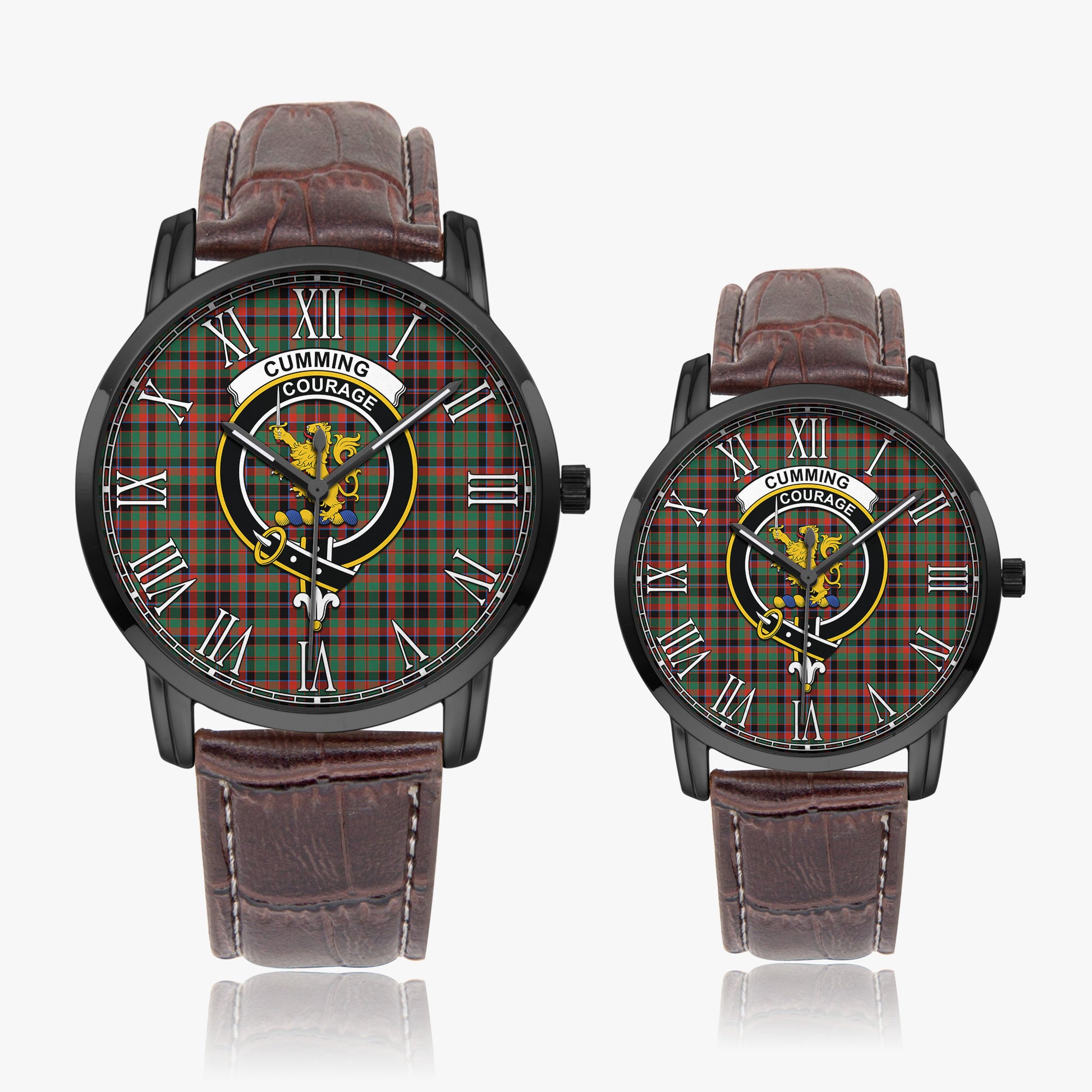 Cumming Hunting Ancient Tartan Family Crest Leather Strap Quartz Watch - Tartanvibesclothing