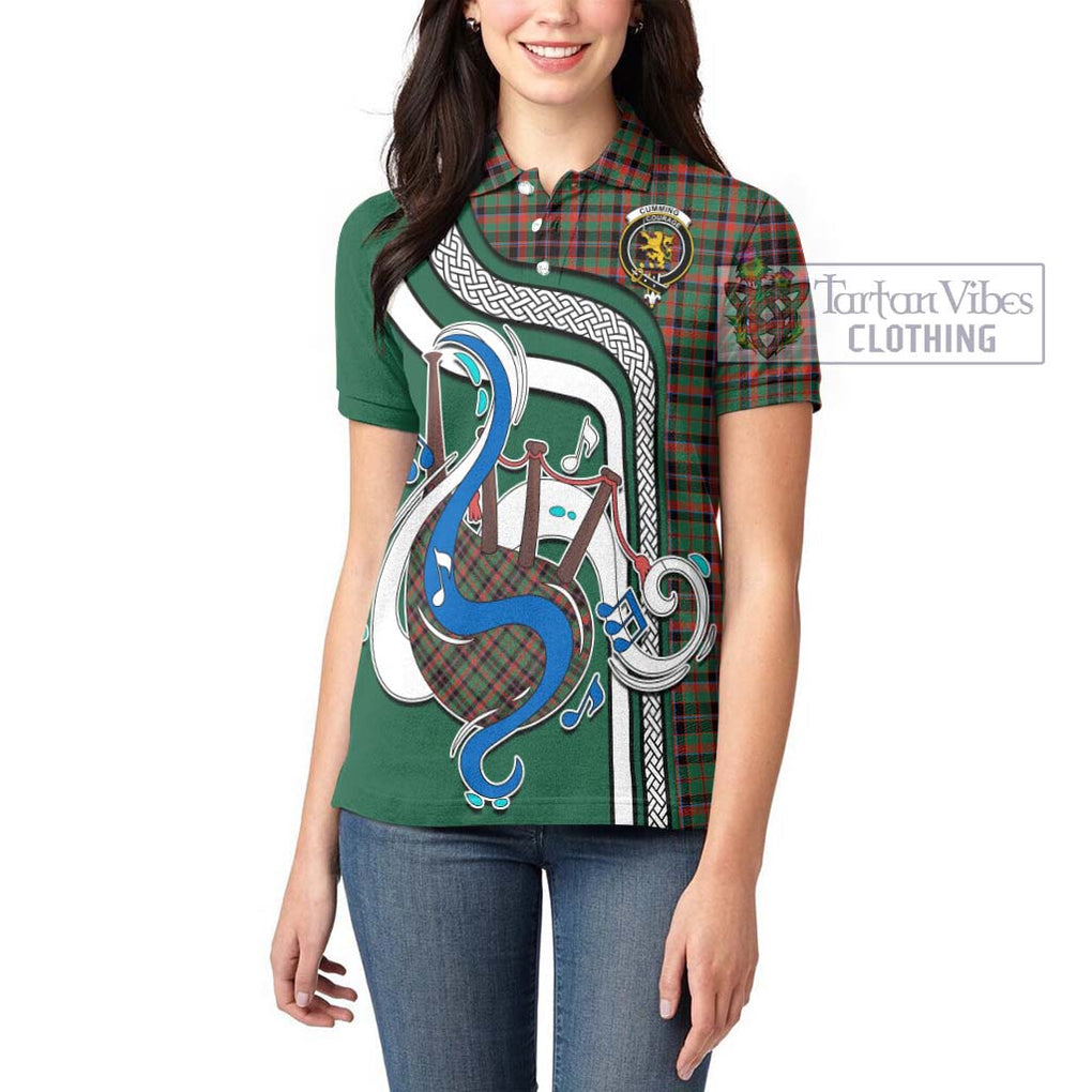 Cumming Hunting Ancient Tartan Women's Polo Shirt with Epic Bagpipe Style - Tartanvibesclothing Shop