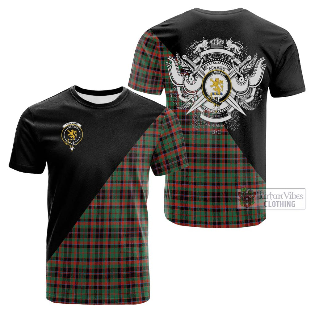 Tartan Vibes Clothing Cumming Hunting Ancient Tartan Cotton T-shirt with Family Crest and Military Logo Style