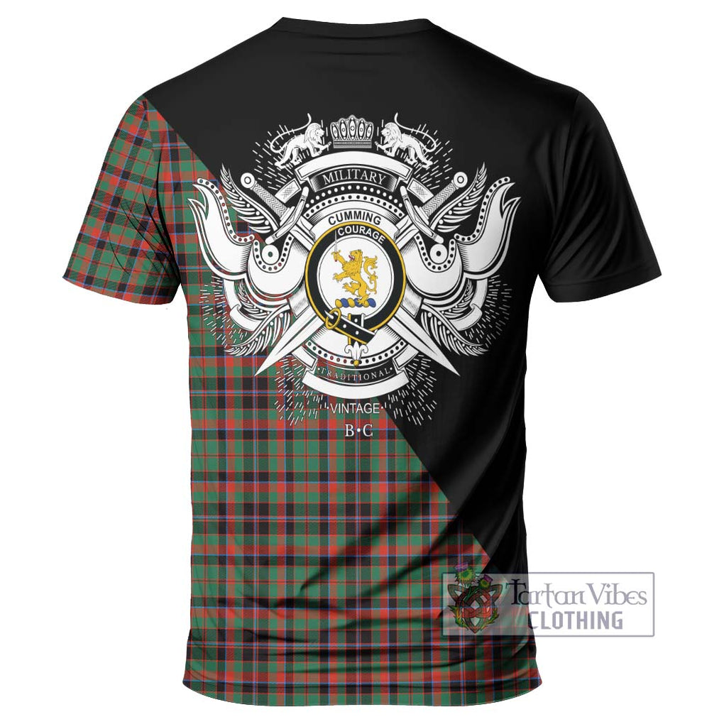 Cumming Hunting Ancient Tartan T-Shirt with Family Crest and Military Logo Style - Tartanvibesclothing Shop