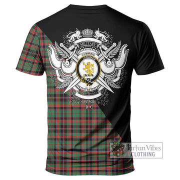 Cumming Hunting Ancient Tartan T-Shirt with Family Crest and Military Logo Style