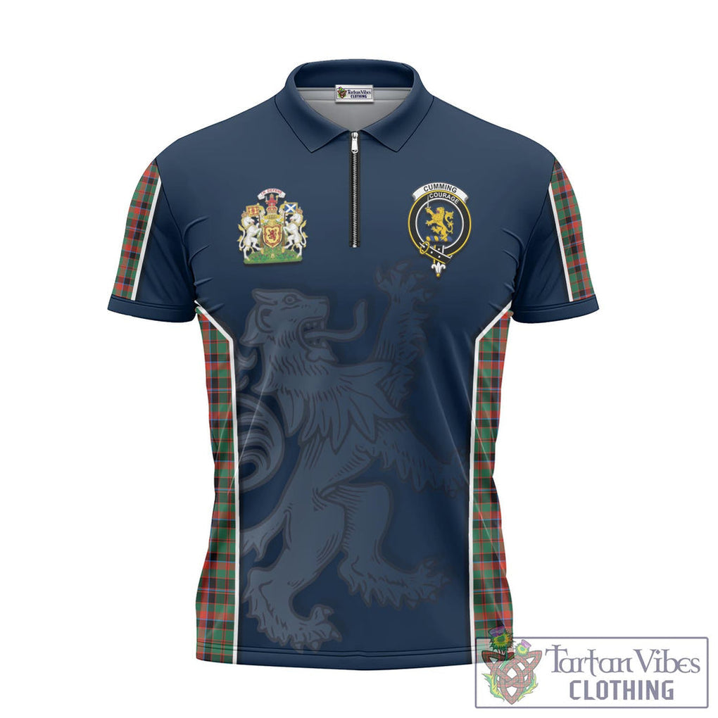 Tartan Vibes Clothing Cumming Hunting Ancient Tartan Zipper Polo Shirt with Family Crest and Lion Rampant Vibes Sport Style