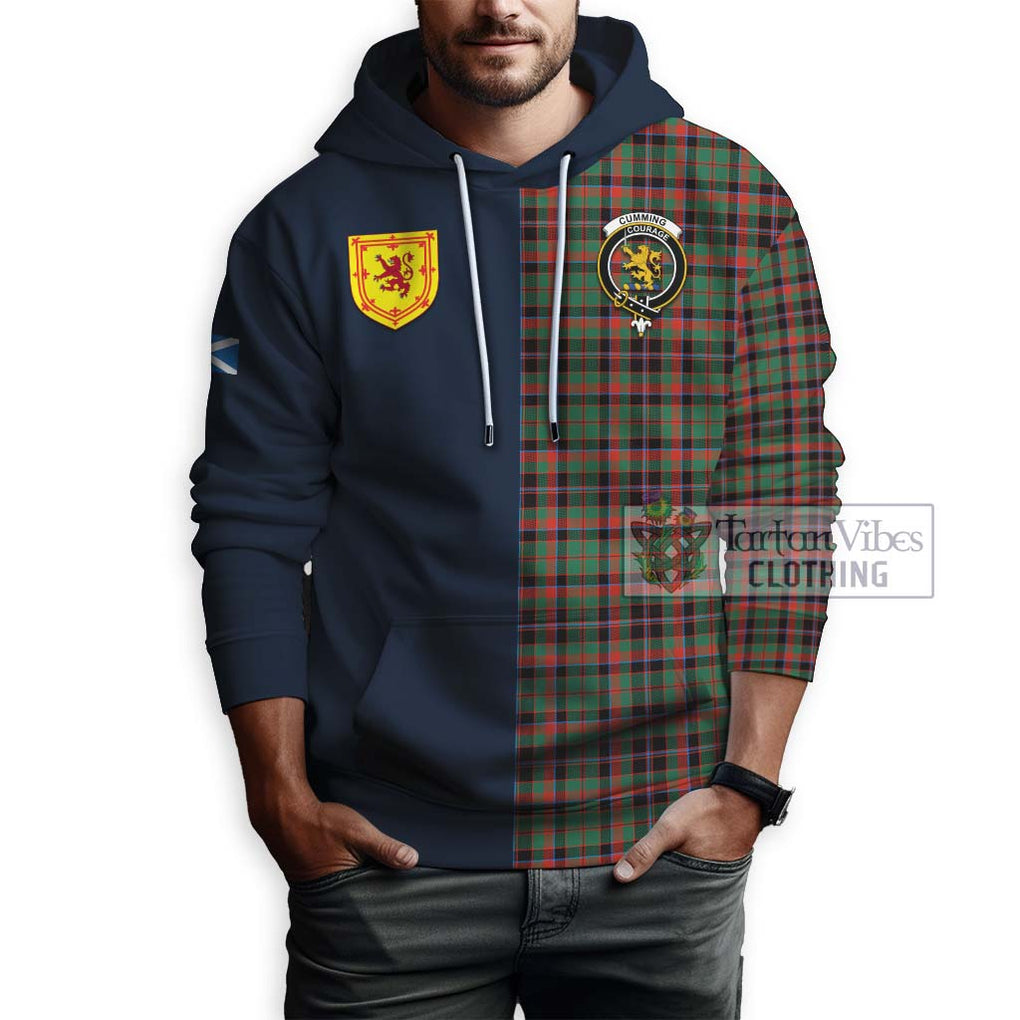 Tartan Vibes Clothing Cumming Hunting Ancient Tartan Hoodie with Scottish Lion Royal Arm Half Style