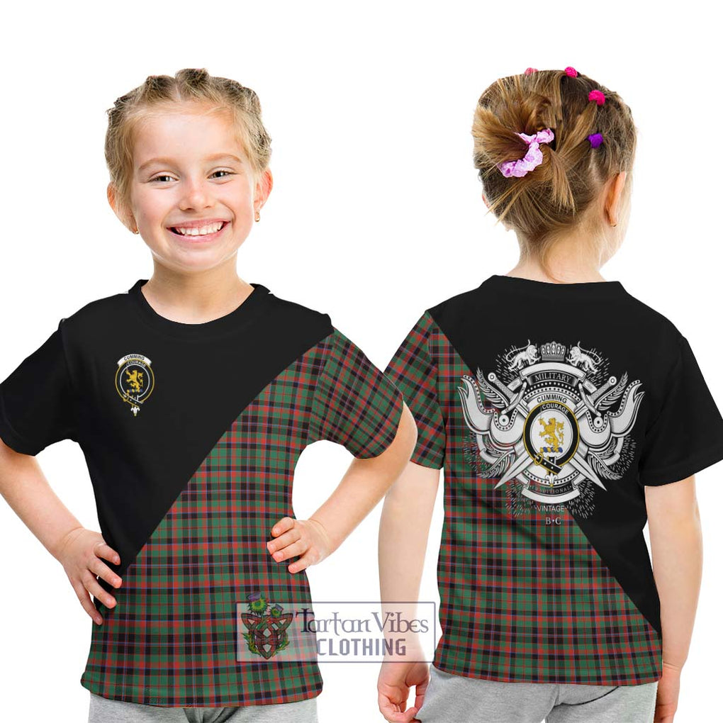 Cumming Hunting Ancient Tartan Kid T-Shirt with Family Crest and Military Logo Style - Tartanvibesclothing Shop