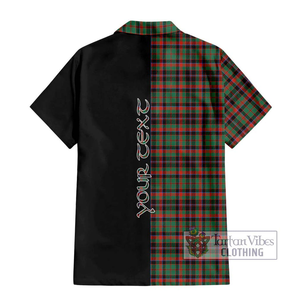 Cumming Hunting Ancient Tartan Short Sleeve Button Shirt with Family Crest and Half Of Me Style - Tartanvibesclothing Shop