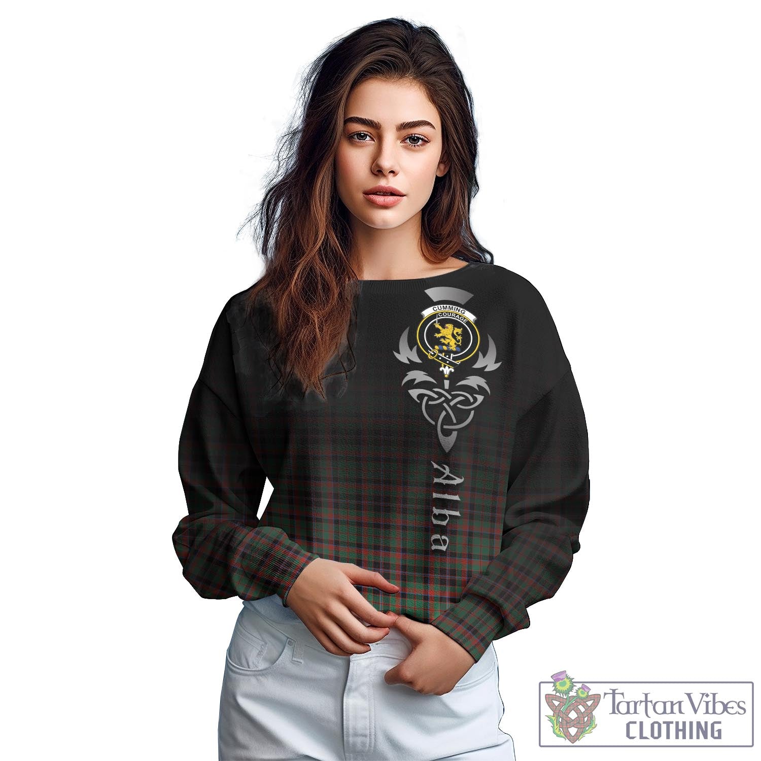 Tartan Vibes Clothing Cumming Hunting Ancient Tartan Sweatshirt Featuring Alba Gu Brath Family Crest Celtic Inspired