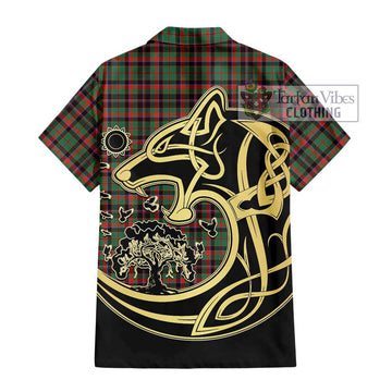 Cumming Hunting Ancient Tartan Short Sleeve Button Shirt with Family Crest Celtic Wolf Style