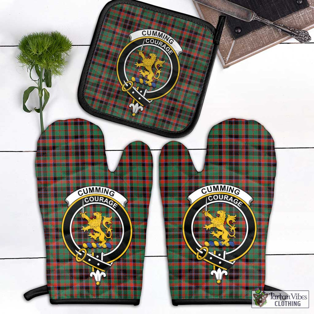 Cumming Hunting Ancient Tartan Combo Oven Mitt & Pot-Holder with Family Crest Combo 1 Oven Mitt & 1 Pot-Holder Black - Tartan Vibes Clothing