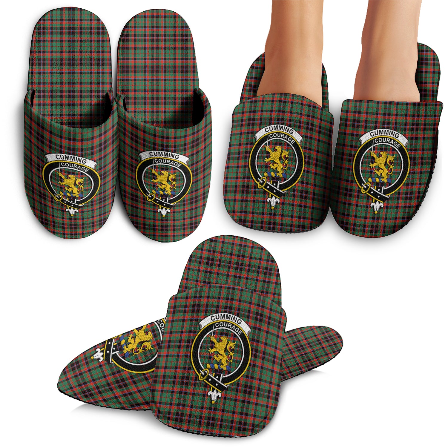 Cumming Hunting Ancient Tartan Home Slippers with Family Crest - Tartanvibesclothing