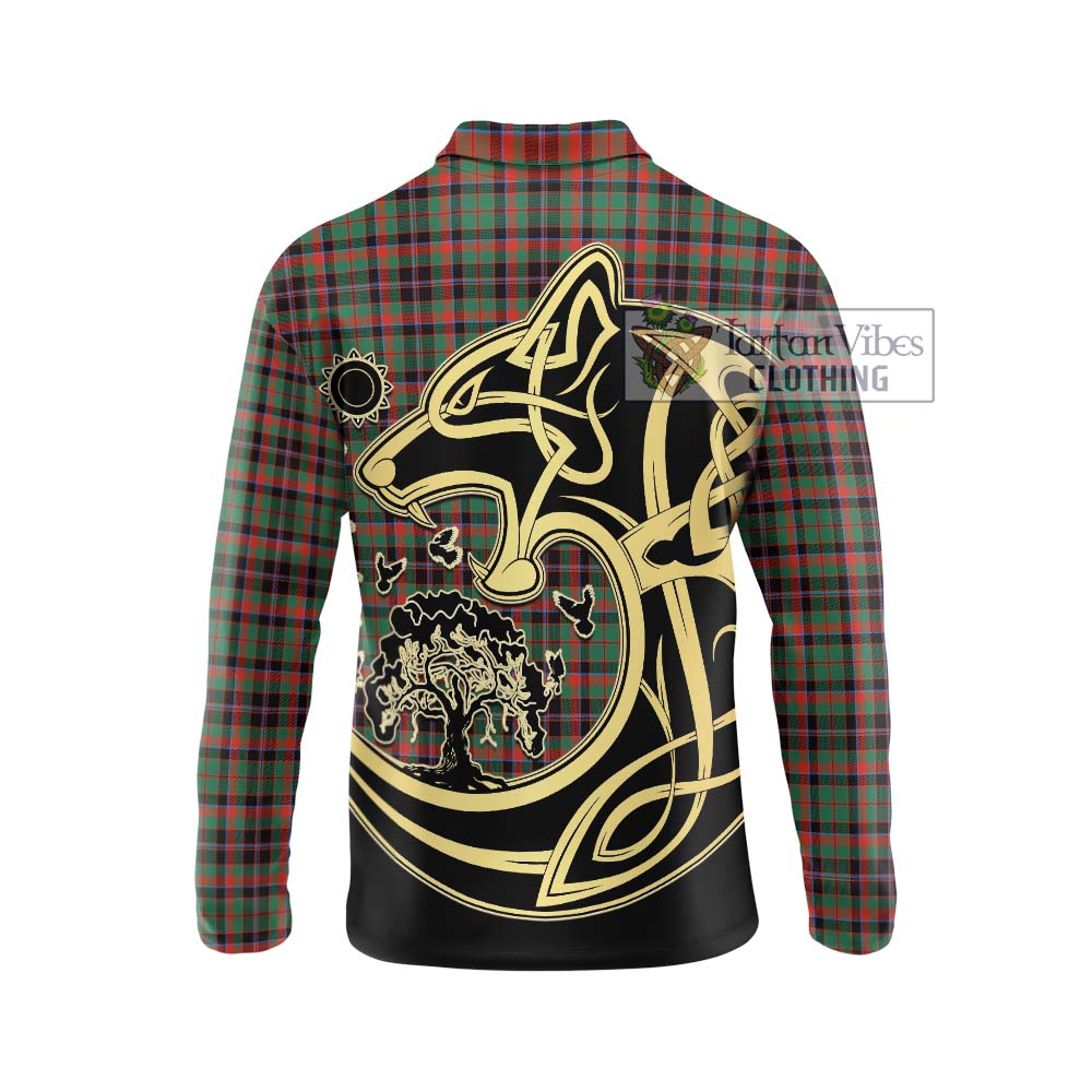 Cumming Hunting Ancient Tartan Long Sleeve Polo Shirt with Family Crest Celtic Wolf Style - Tartanvibesclothing Shop