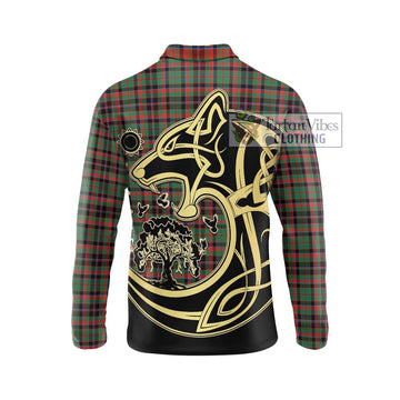 Cumming Hunting Ancient Tartan Long Sleeve Polo Shirt with Family Crest Celtic Wolf Style