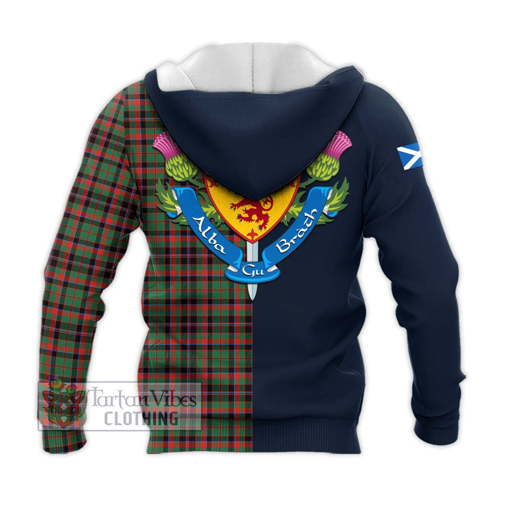 Tartan Vibes Clothing Cumming Hunting Ancient Tartan Knitted Hoodie with Scottish Lion Royal Arm Half Style