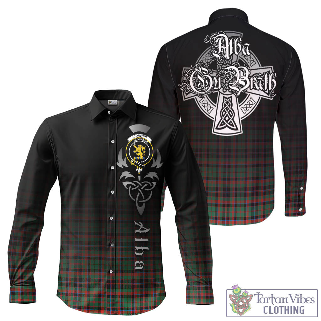 Tartan Vibes Clothing Cumming Hunting Ancient Tartan Long Sleeve Button Up Featuring Alba Gu Brath Family Crest Celtic Inspired