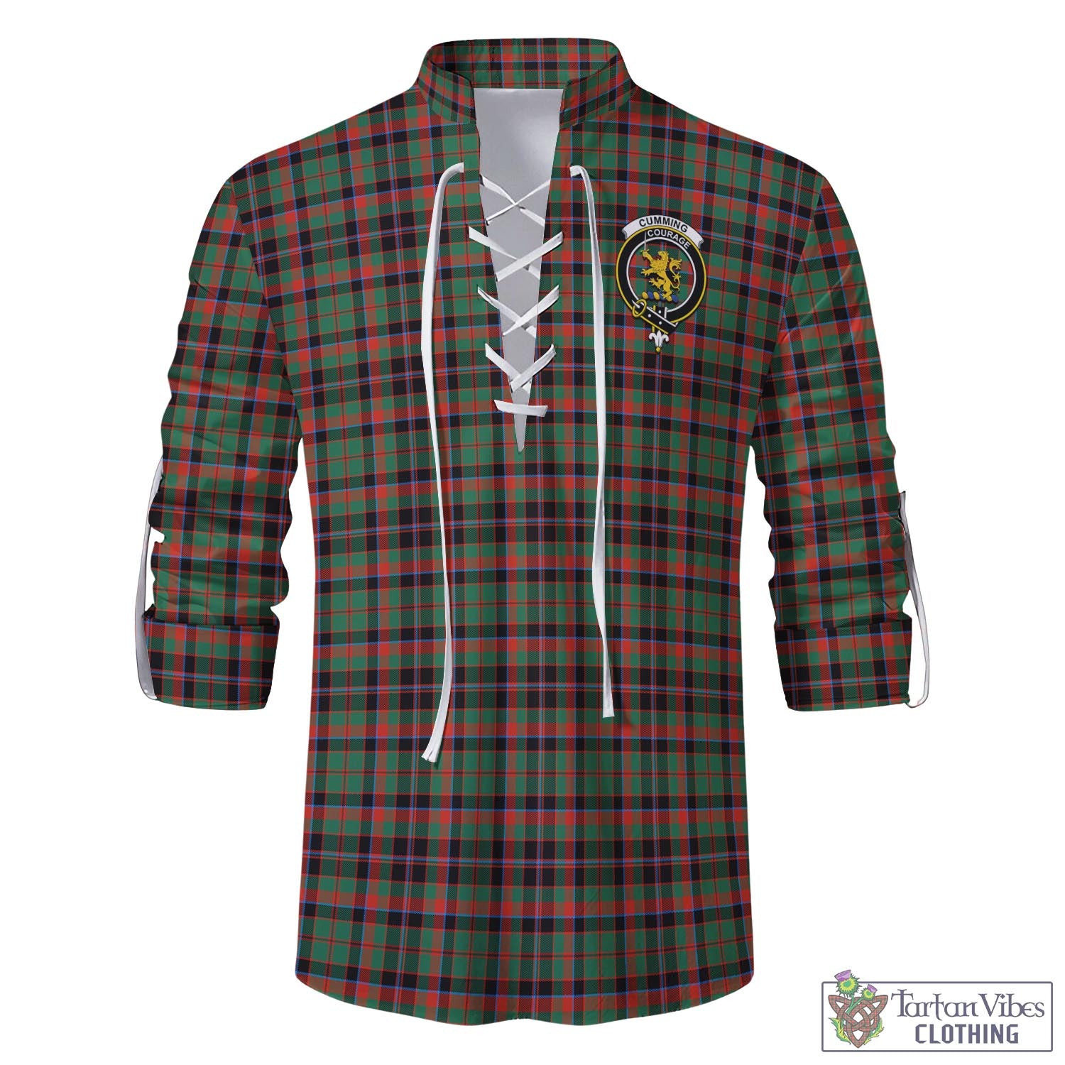 Tartan Vibes Clothing Cumming Hunting Ancient Tartan Men's Scottish Traditional Jacobite Ghillie Kilt Shirt with Family Crest