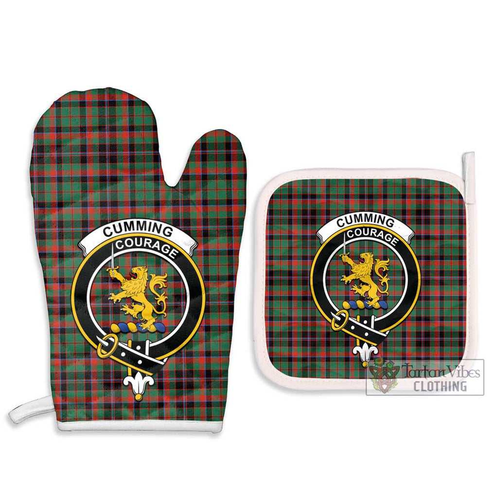 Cumming Hunting Ancient Tartan Combo Oven Mitt & Pot-Holder with Family Crest Combo 1 Oven Mitt & 2 Pot-Holder White - Tartan Vibes Clothing