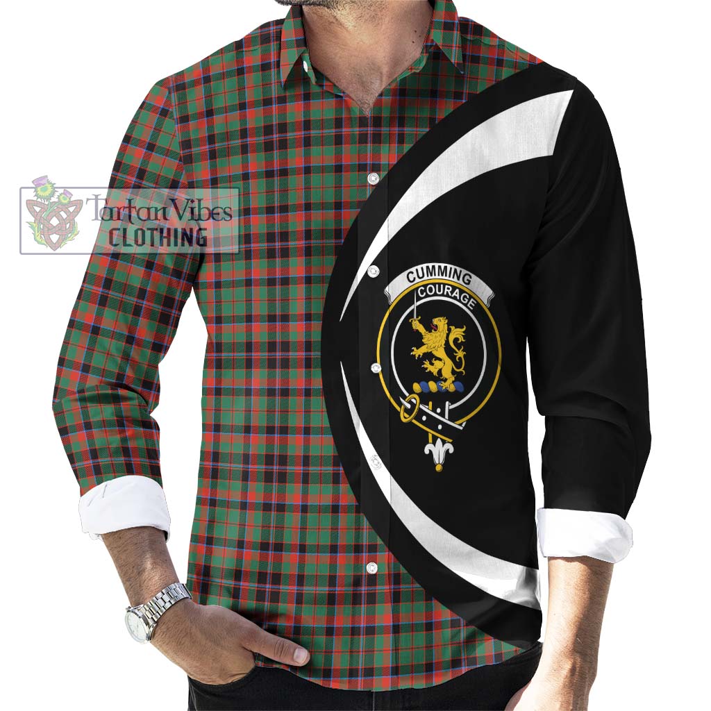 Cumming Hunting Ancient Tartan Long Sleeve Button Up with Family Crest Circle Style - Tartan Vibes Clothing