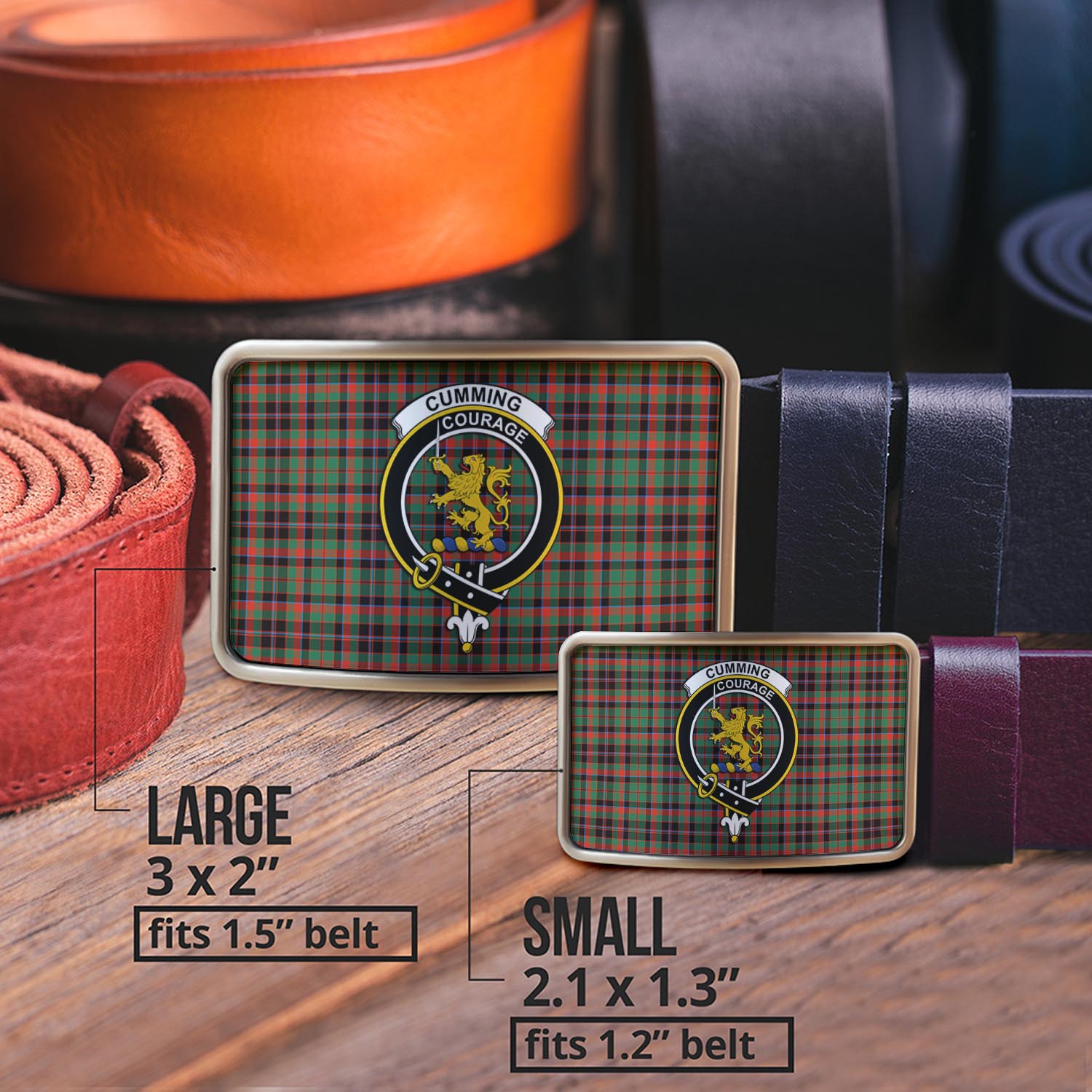 Cumming Hunting Ancient Tartan Belt Buckles with Family Crest - Tartanvibesclothing