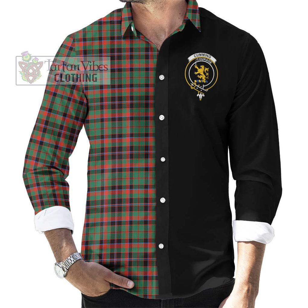 Cumming Hunting Ancient Tartan Long Sleeve Button Shirt with Family Crest and Half Of Me Style - Tartanvibesclothing Shop