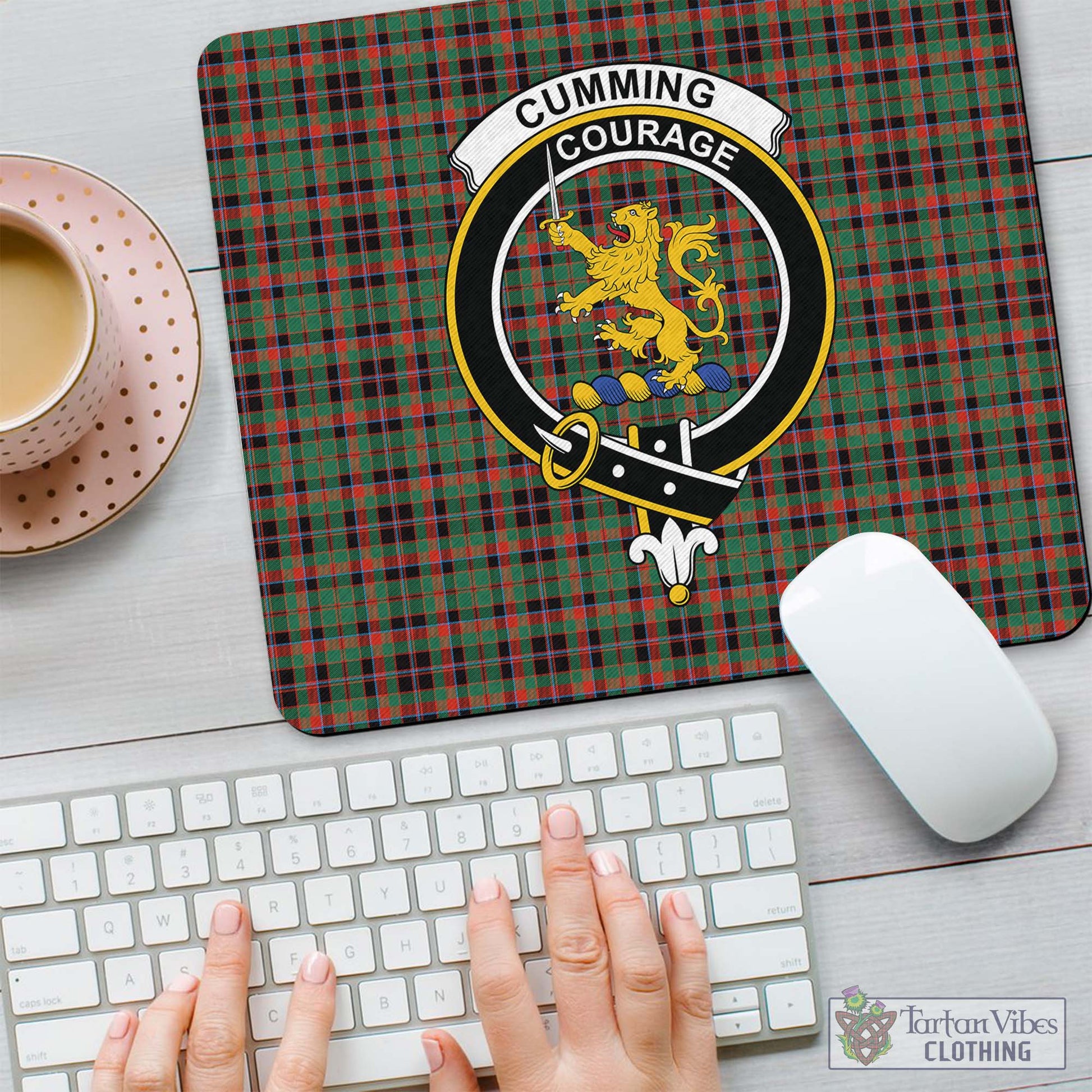 Tartan Vibes Clothing Cumming Hunting Ancient Tartan Mouse Pad with Family Crest