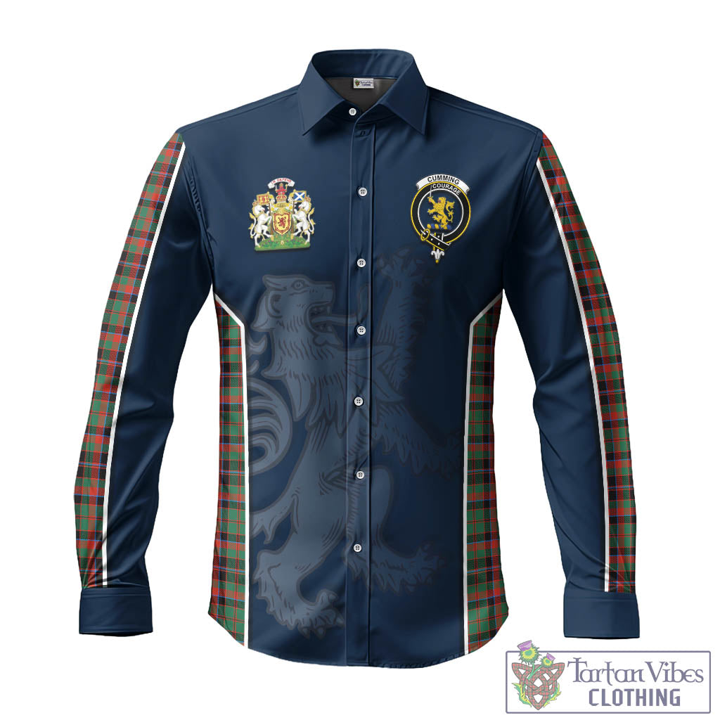 Tartan Vibes Clothing Cumming Hunting Ancient Tartan Long Sleeve Button Up Shirt with Family Crest and Lion Rampant Vibes Sport Style