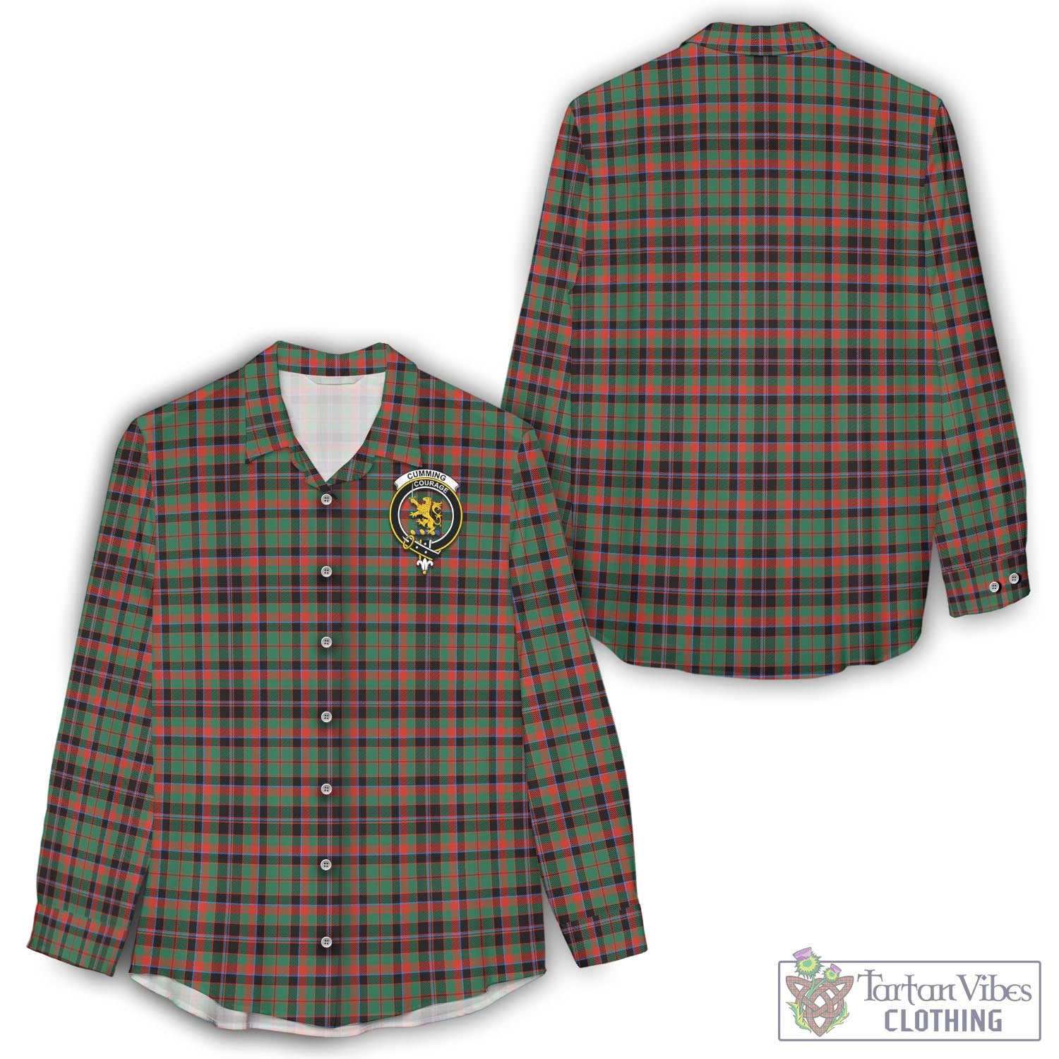 Tartan Vibes Clothing Cumming Hunting Ancient Tartan Womens Casual Shirt with Family Crest