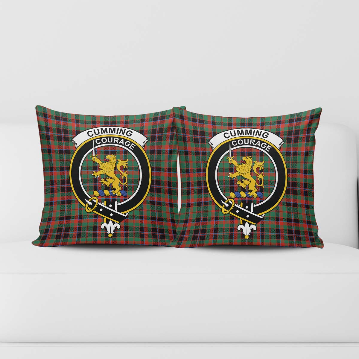 Cumming Hunting Ancient Tartan Pillow Cover with Family Crest - Tartanvibesclothing