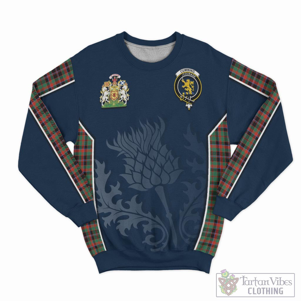 Tartan Vibes Clothing Cumming Hunting Ancient Tartan Sweatshirt with Family Crest and Scottish Thistle Vibes Sport Style