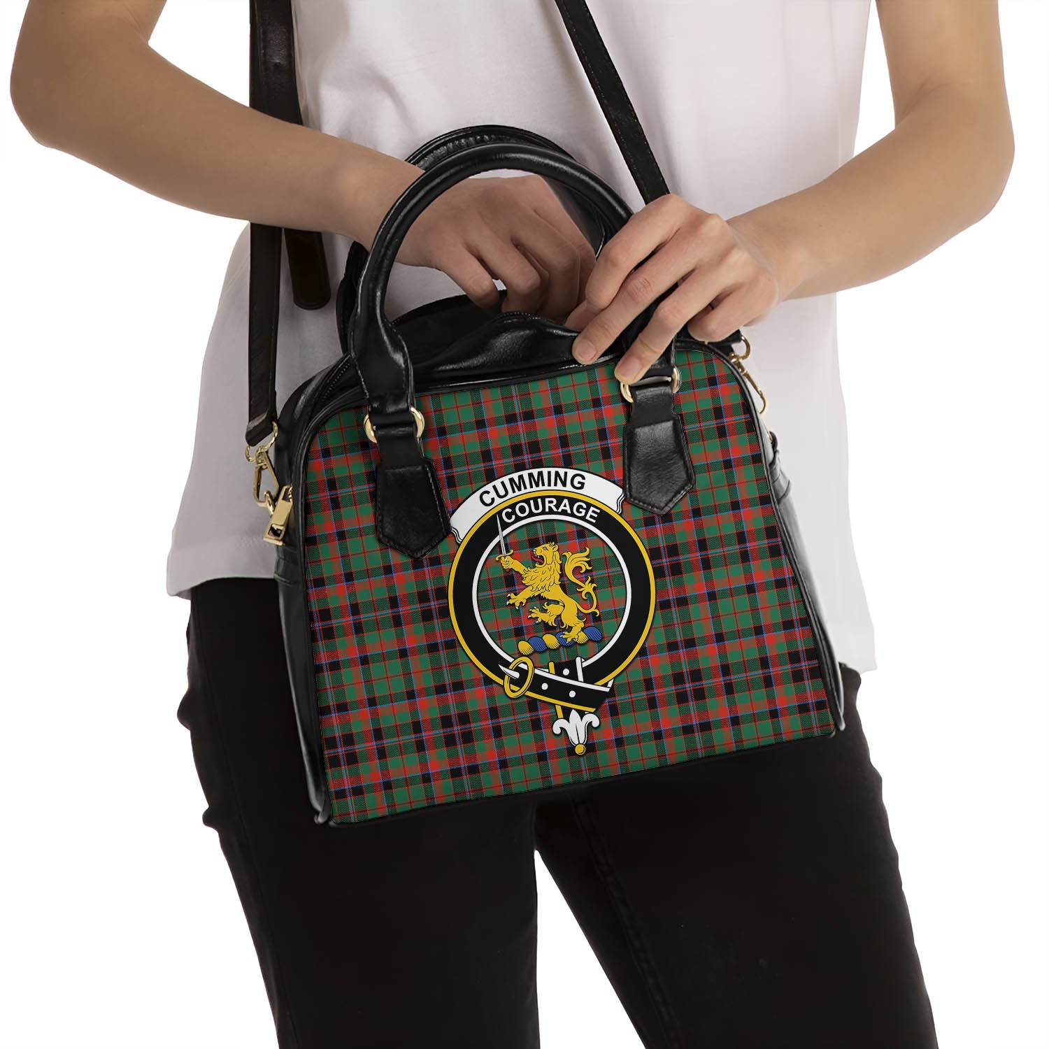 Cumming Hunting Ancient Tartan Shoulder Handbags with Family Crest - Tartanvibesclothing