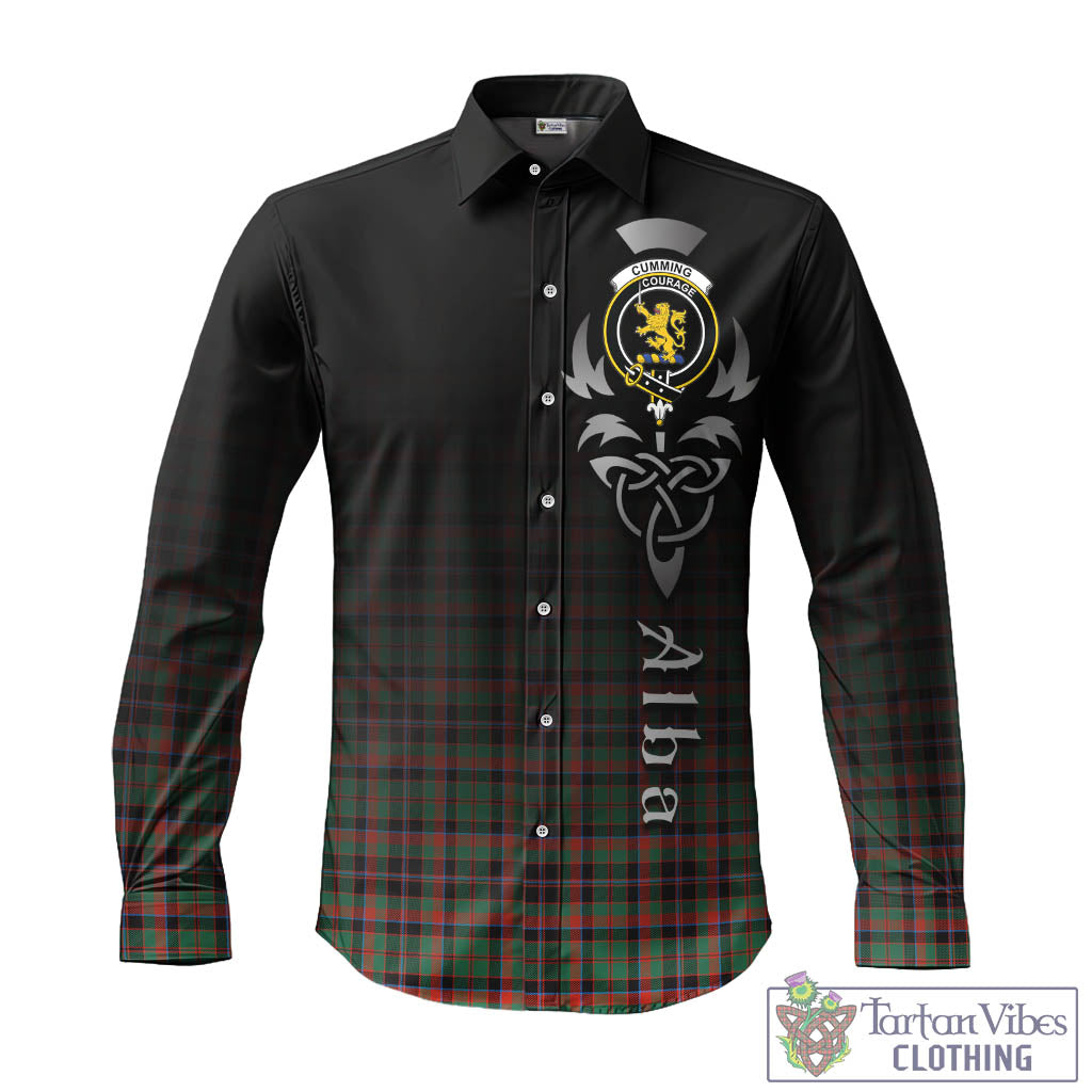 Tartan Vibes Clothing Cumming Hunting Ancient Tartan Long Sleeve Button Up Featuring Alba Gu Brath Family Crest Celtic Inspired