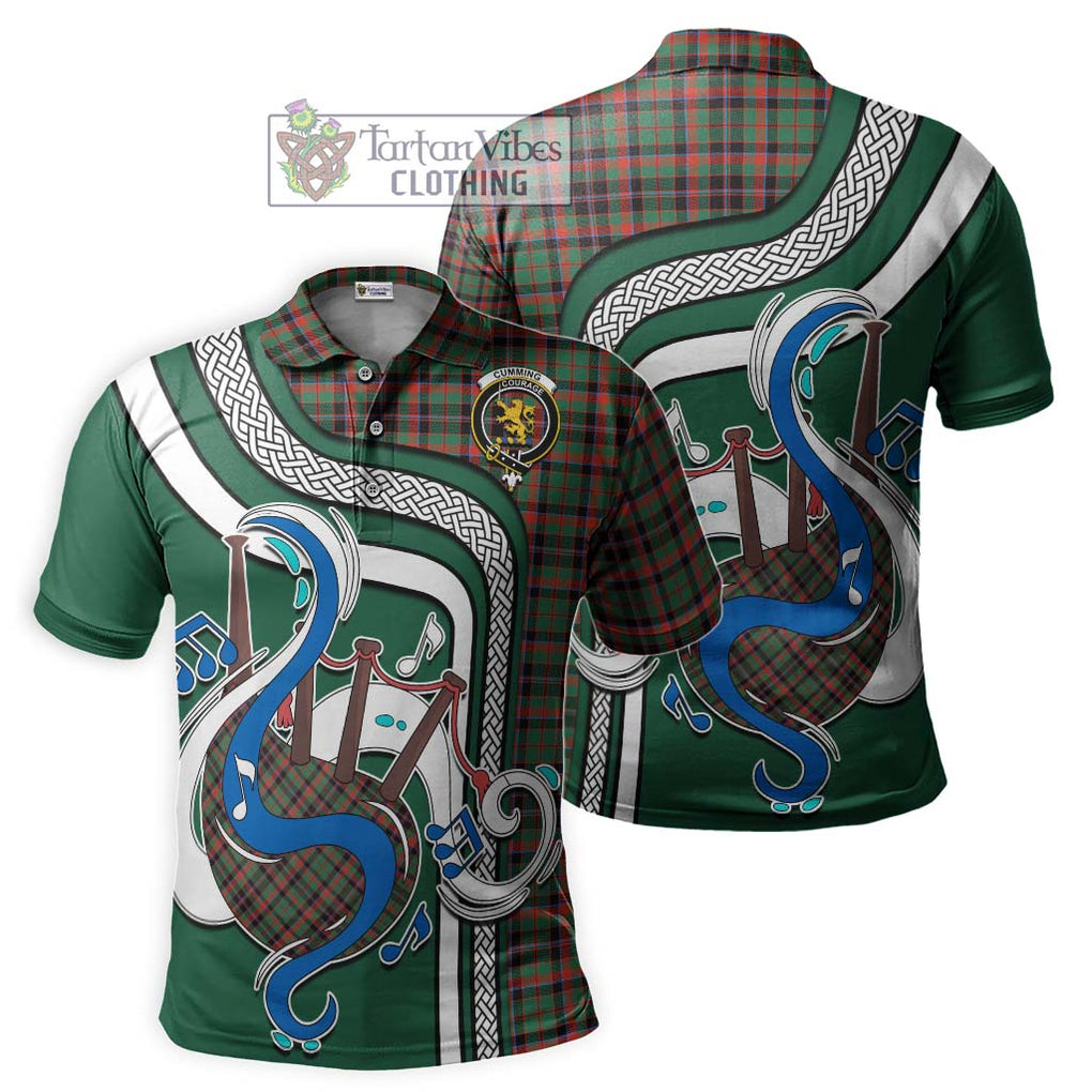 Tartan Vibes Clothing Cumming Hunting Ancient Tartan Polo Shirt with Epic Bagpipe Style