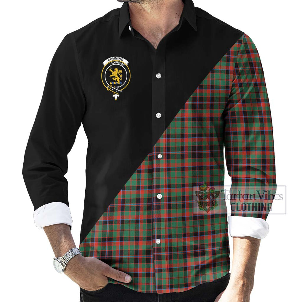 Cumming Hunting Ancient Tartan Long Sleeve Button Shirt with Family Crest and Military Logo Style - Tartanvibesclothing Shop