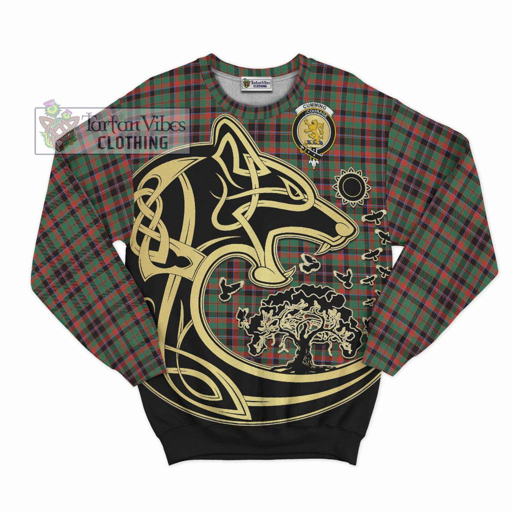 Cumming Hunting Ancient Tartan Sweatshirt with Family Crest Celtic Wolf Style - Tartan Vibes Clothing