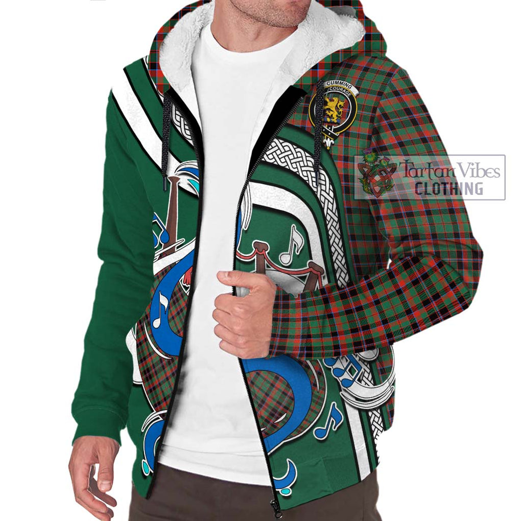 Cumming Hunting Ancient Tartan Sherpa Hoodie with Epic Bagpipe Style Unisex - Tartanvibesclothing Shop