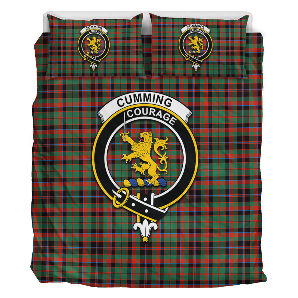 Cumming Hunting Ancient Tartan Bedding Set with Family Crest - Tartan Vibes Clothing