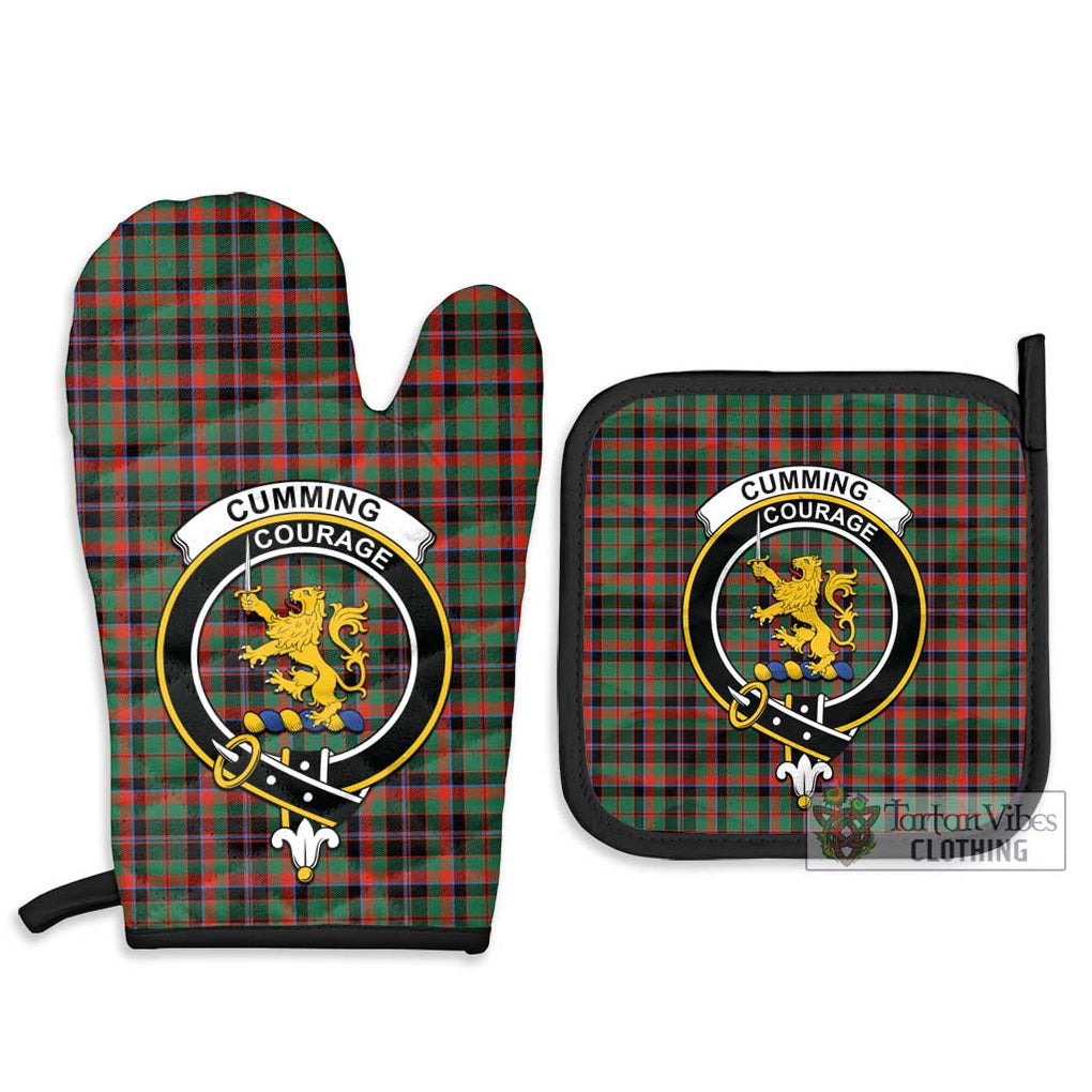 Cumming Hunting Ancient Tartan Combo Oven Mitt & Pot-Holder with Family Crest Combo 1 Oven Mitt & 2 Pot-Holder Black - Tartan Vibes Clothing