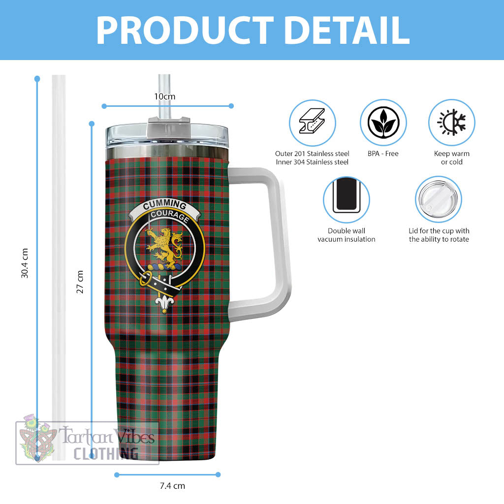 Tartan Vibes Clothing Cumming Hunting Ancient Tartan and Family Crest Tumbler with Handle