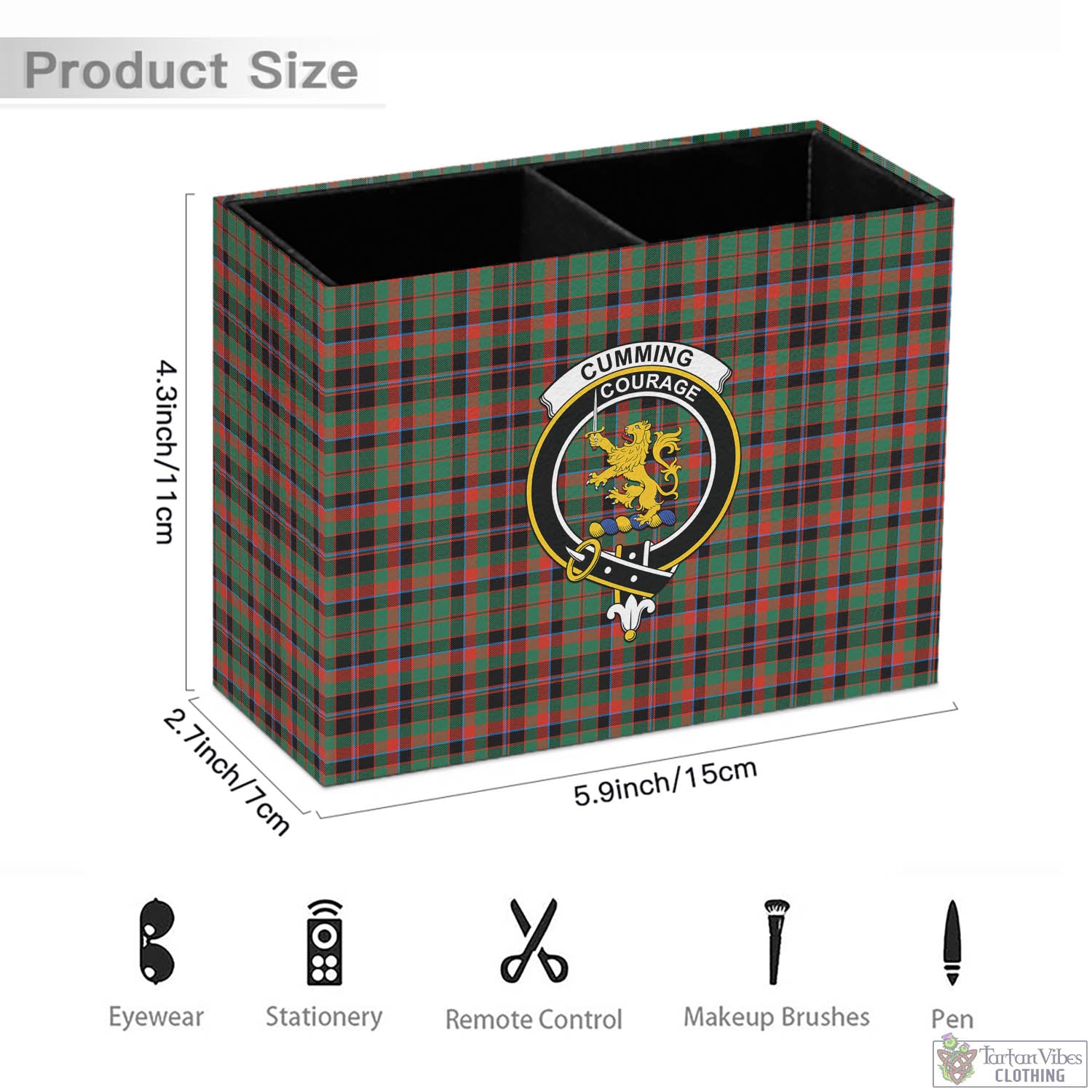 Tartan Vibes Clothing Cumming Hunting Ancient Tartan Pen Holder with Family Crest