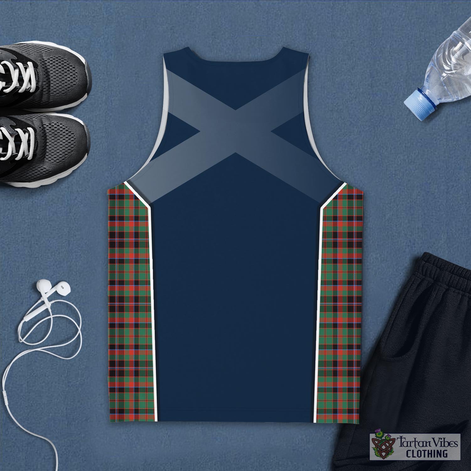 Tartan Vibes Clothing Cumming Hunting Ancient Tartan Men's Tanks Top with Family Crest and Scottish Thistle Vibes Sport Style