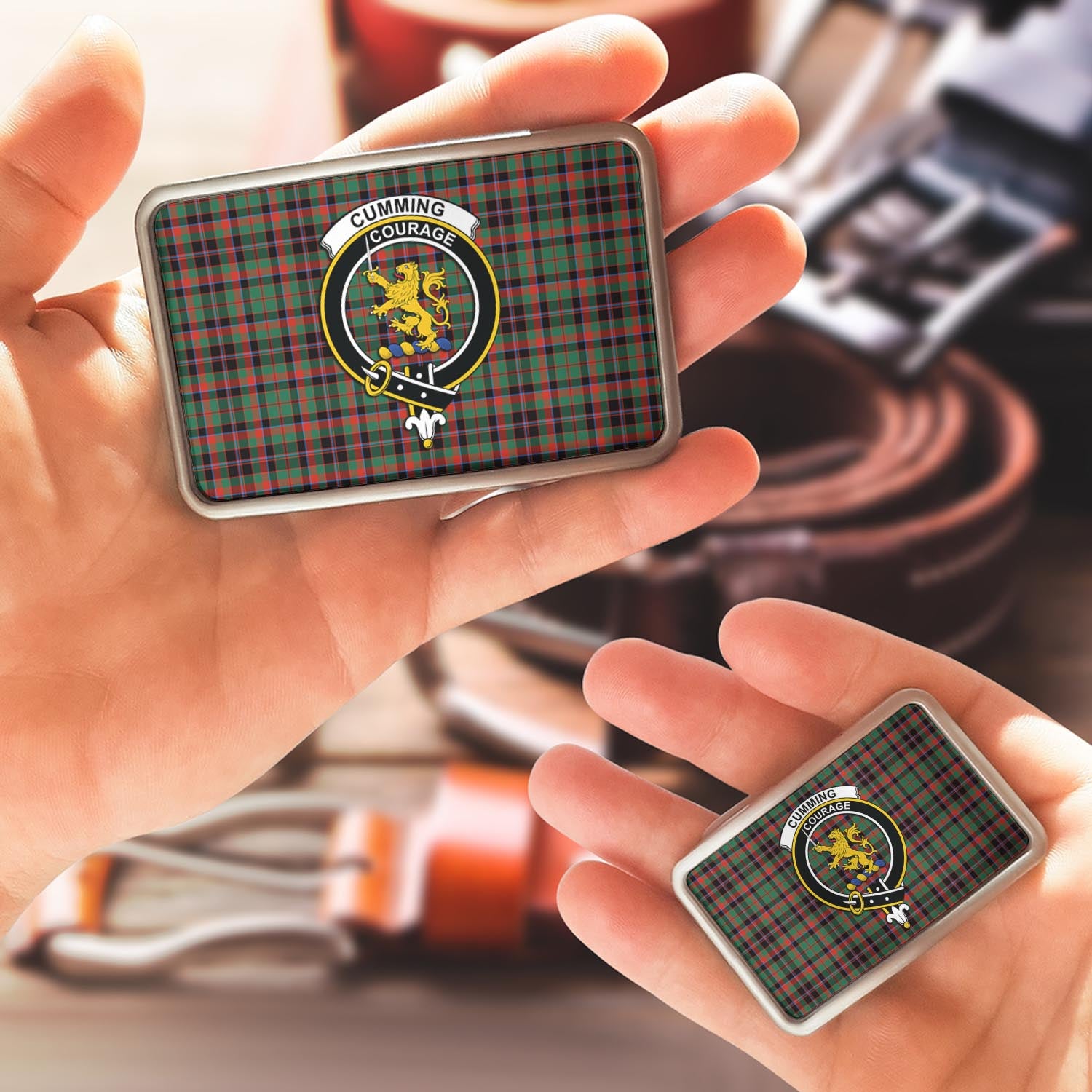 Cumming Hunting Ancient Tartan Belt Buckles with Family Crest - Tartan Vibes Clothing