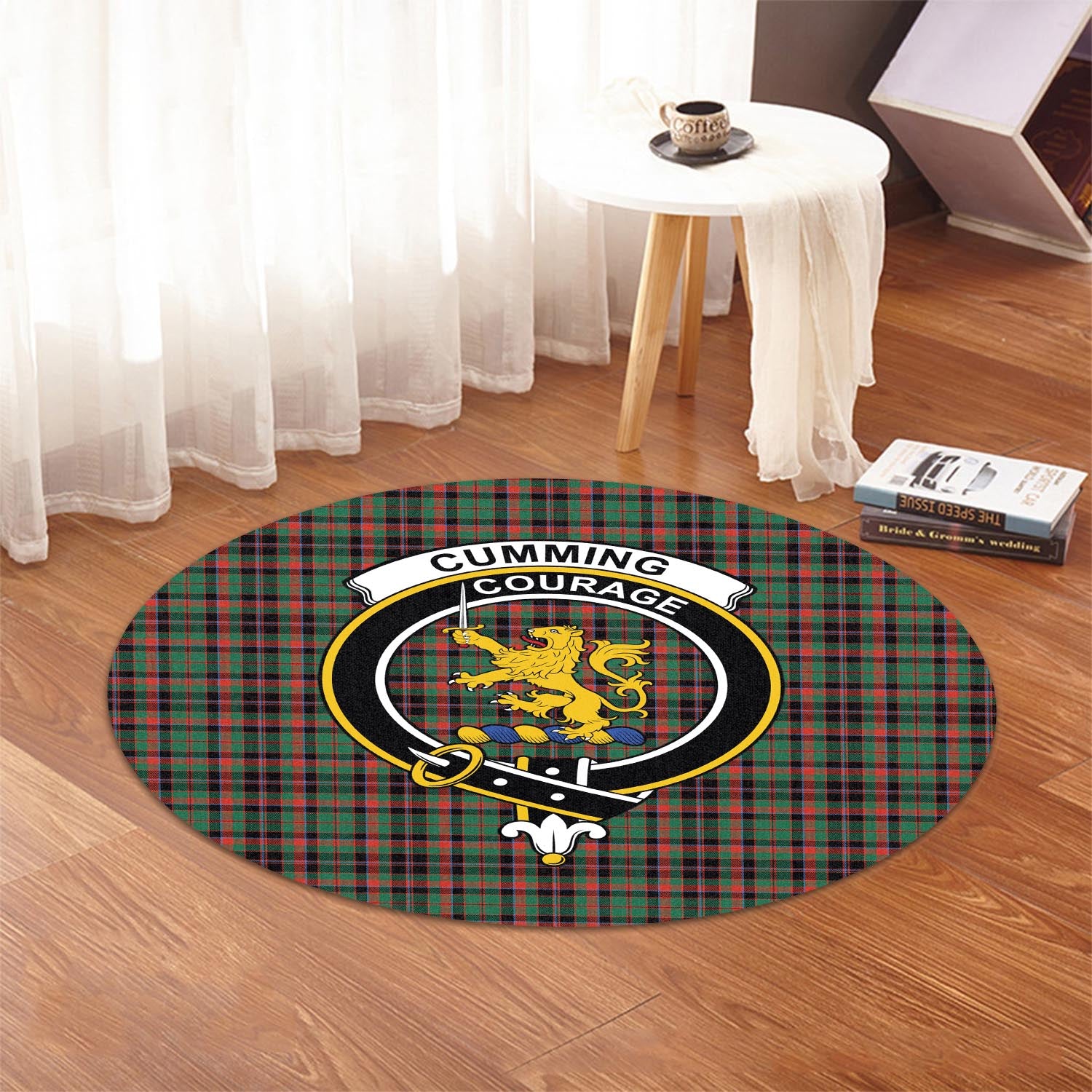 Cumming Hunting Ancient Tartan Round Rug with Family Crest - Tartanvibesclothing