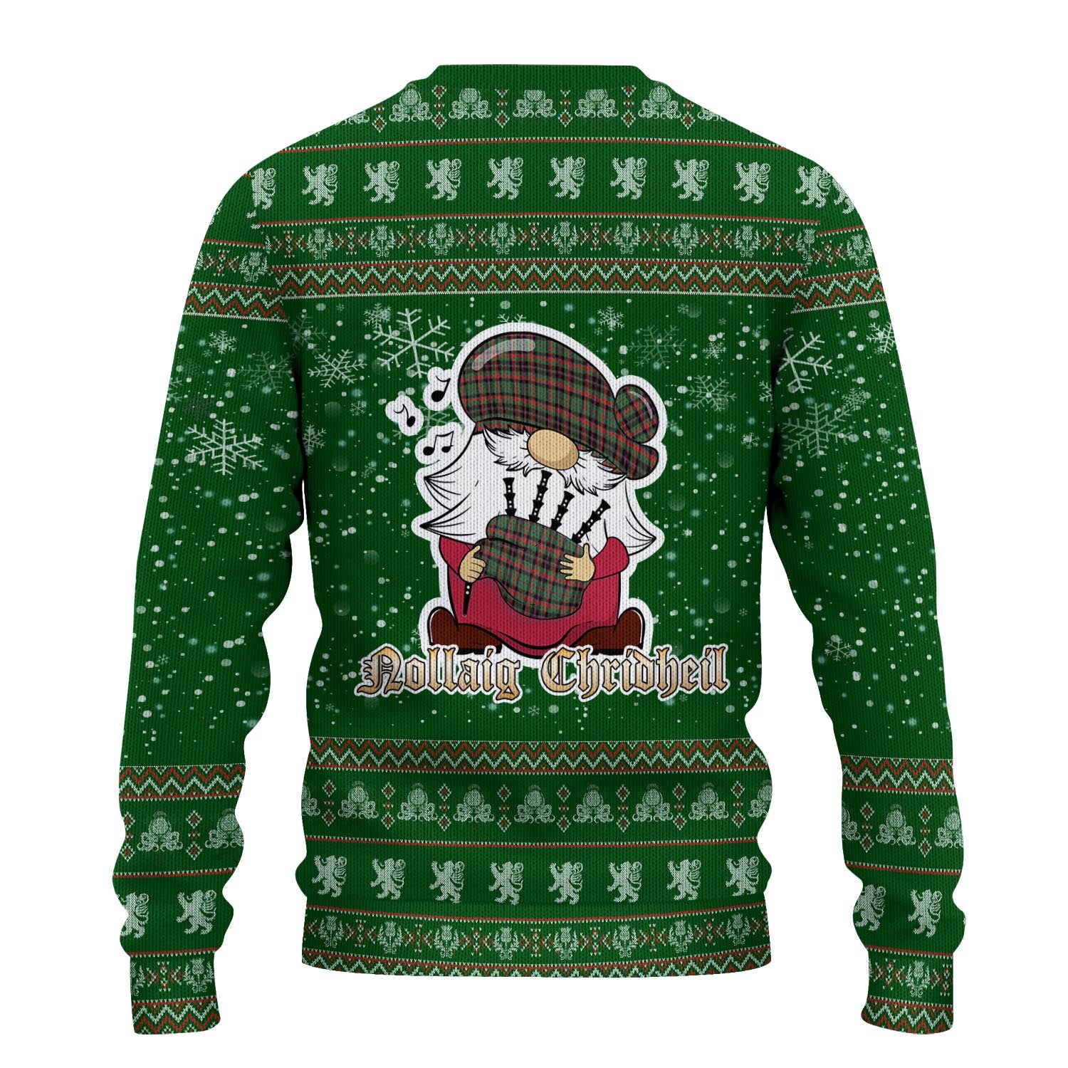 Cumming Hunting Ancient Clan Christmas Family Knitted Sweater with Funny Gnome Playing Bagpipes - Tartanvibesclothing