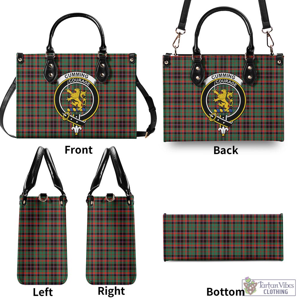 Tartan Vibes Clothing Cumming Hunting Ancient Tartan Luxury Leather Handbags with Family Crest