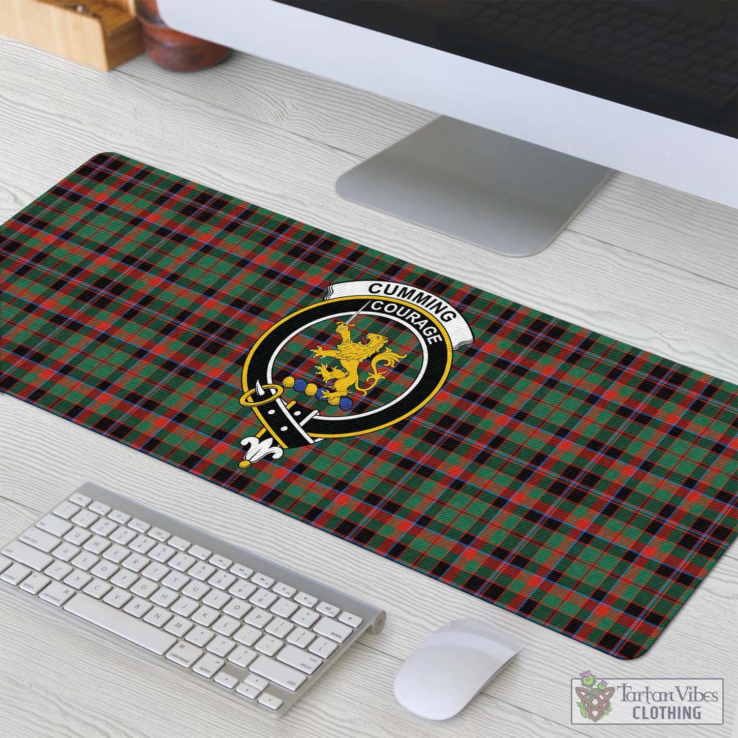 Tartan Vibes Clothing Cumming Hunting Ancient Tartan Mouse Pad with Family Crest