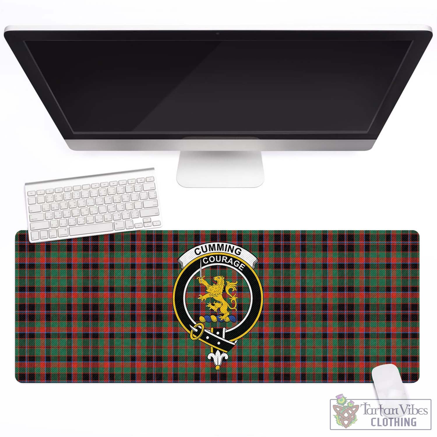 Tartan Vibes Clothing Cumming Hunting Ancient Tartan Mouse Pad with Family Crest