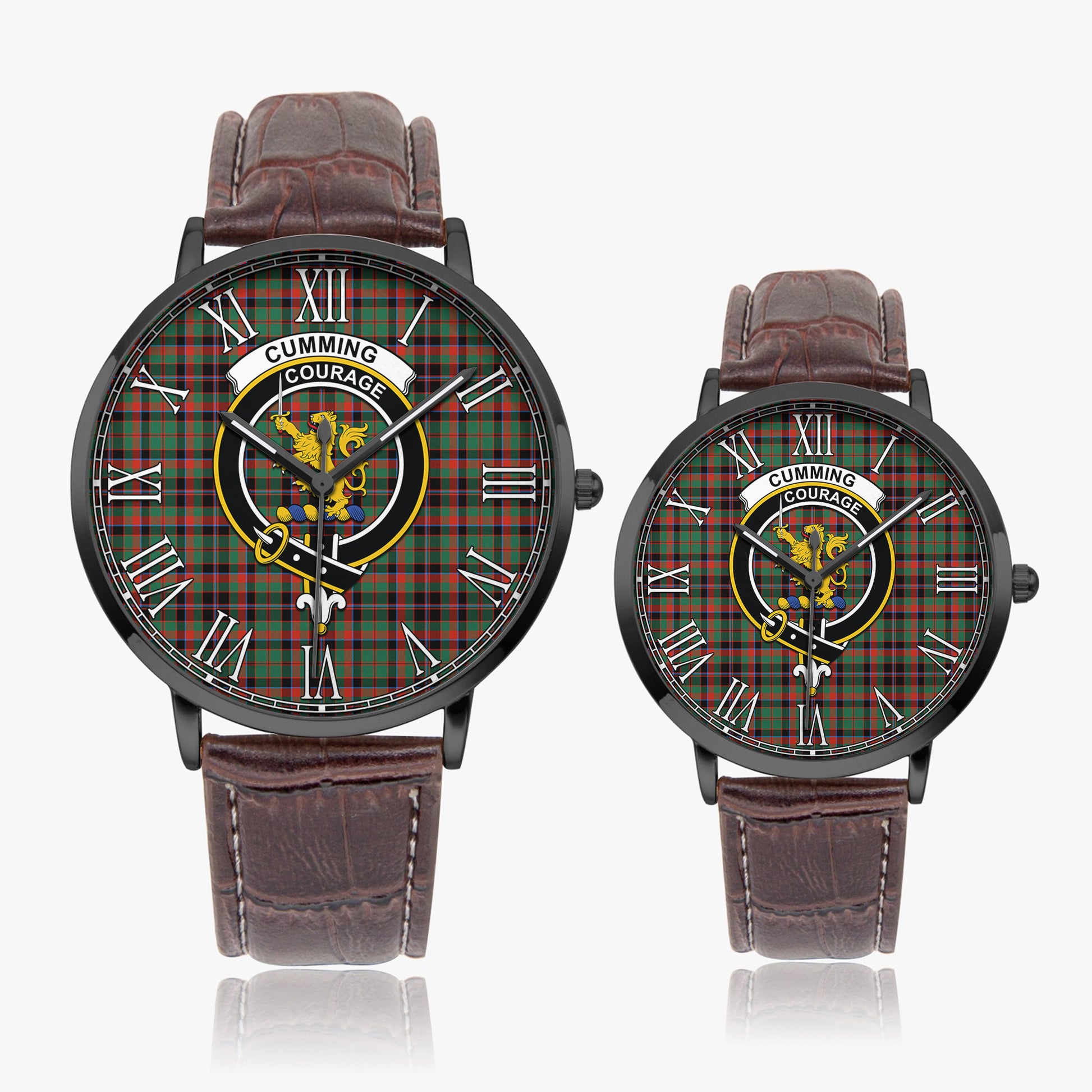 Cumming Hunting Ancient Tartan Family Crest Leather Strap Quartz Watch - Tartanvibesclothing