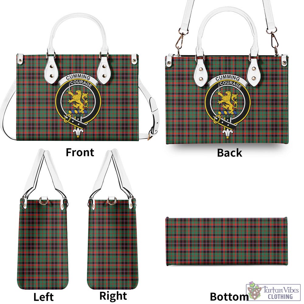 Tartan Vibes Clothing Cumming Hunting Ancient Tartan Luxury Leather Handbags with Family Crest