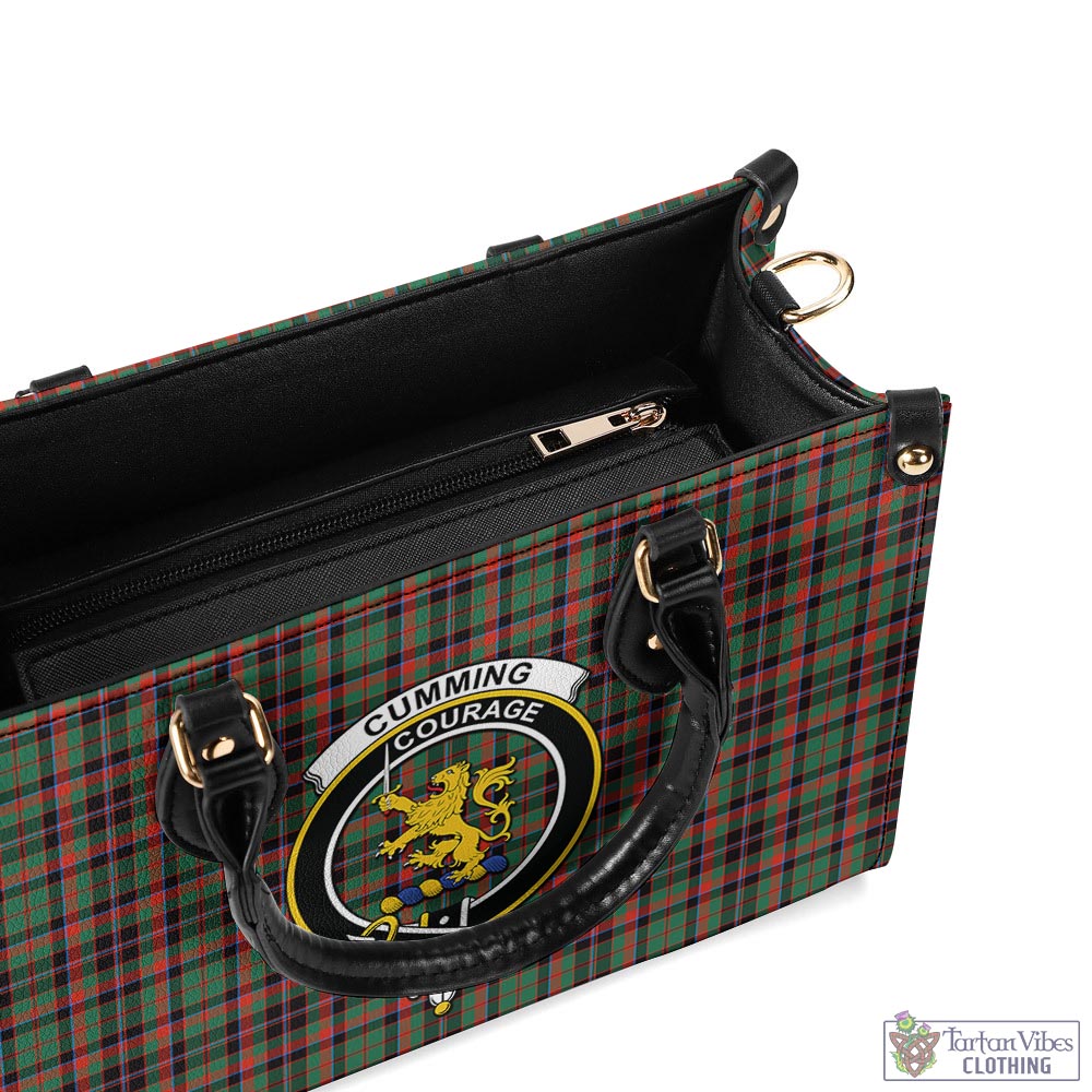 Tartan Vibes Clothing Cumming Hunting Ancient Tartan Luxury Leather Handbags with Family Crest