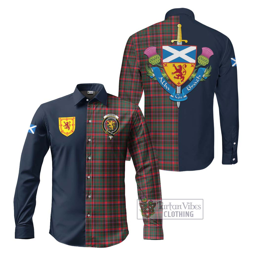 Tartan Vibes Clothing Cumming Hunting Modern Tartan Long Sleeve Button Shirt with Scottish Lion Royal Arm Half Style