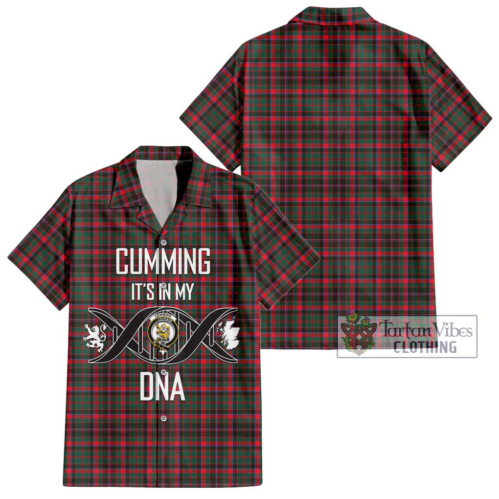 Cumming Hunting Modern Tartan Short Sleeve Button Shirt with Family Crest DNA In Me Style Kid - Tartanvibesclothing Shop